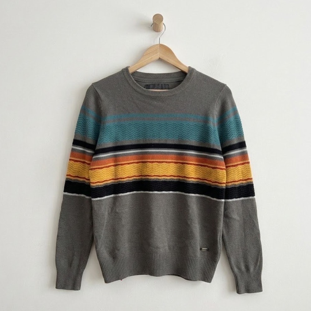 Soul Star Geo Chevron Stripe Indie Aesthetic Crew Neck Sweater Sz Small